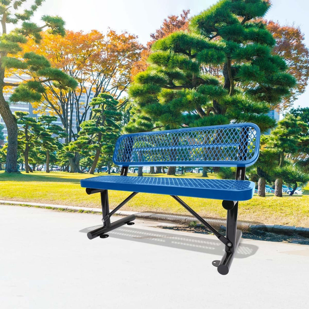 Outdoor Steel Bench with Backrest, Powder Coated Metal Park Seat, Perforated Mesh Patio Seating for Garden, Campus, Trail, Schoolyard, Transit Stop, Playground, Porch, Public Plaza