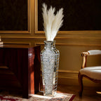 SHYFOY Crushed Diamond Floor Vase with Pampas Grass, Large Silver Mirror Tall Vases for Floor, Modern Luxury Glass Vases Home Decor for Living Room Bedroom Home Corner Indoor Office, 26.8" Tall