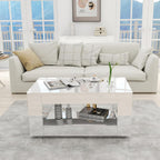 Coffee Table with Storage, 39" High Gloss Small Center Table with Transparent Legs and Sides Storage, Modern 2-Tier Coffee Tables for Living Room, Home Office, Apartment, White