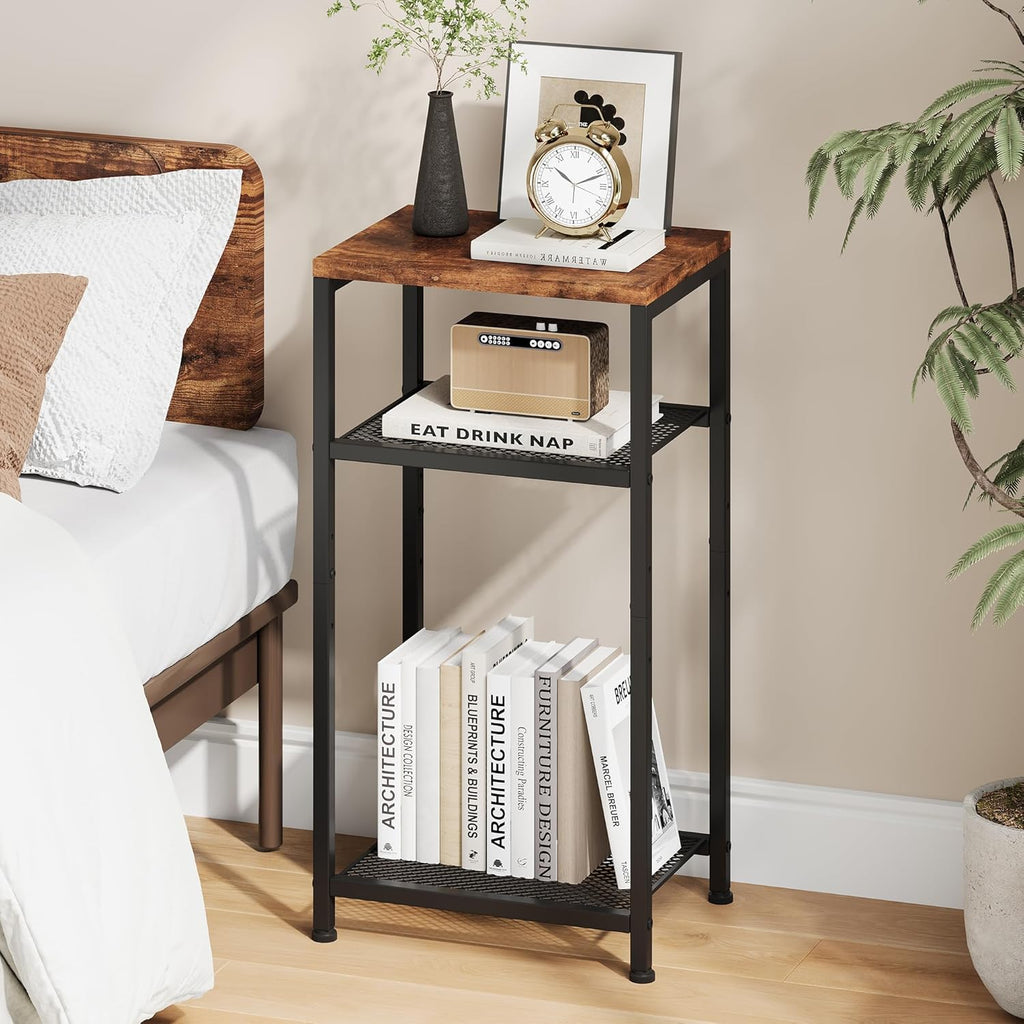 Heybly Small Side Table Set of 2, Tall End Table with Adjustable Shelf, Nightstand, Telephone Table, Accent Table Stand, Entryway Table, Bedroom,Living Room, Office,Kitchen, Rustic Brown HET003SR2