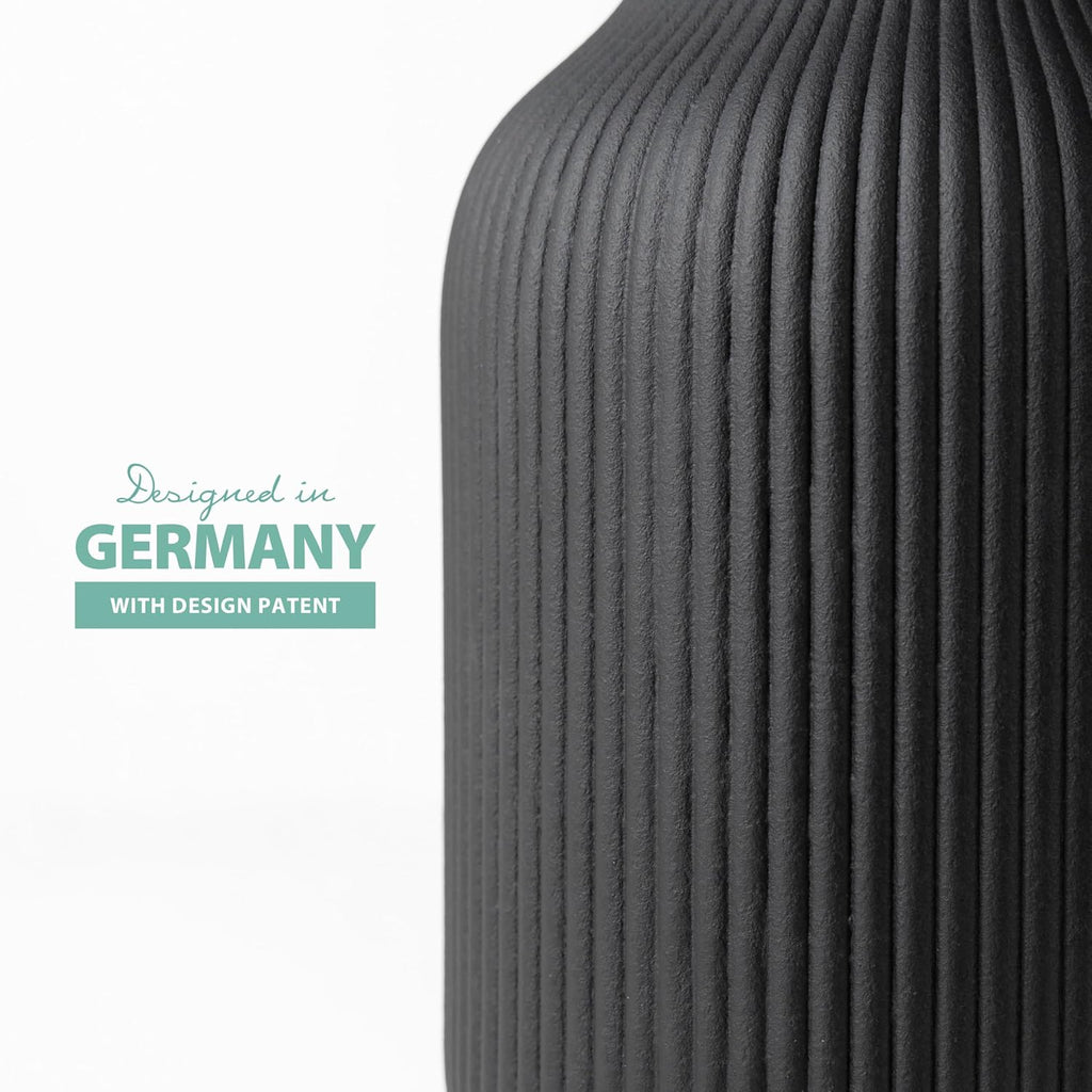 flature Ceramic Vase with Grooves - Waterproof Flower Vase in Matte Black for Fresh Flowers, Dried Flowers, Pampas Grass, Large 7.9" Tall Vase as a Gift, Decoration for Living Room, Bedroom, Office.