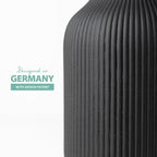 flature Ceramic Vase with Grooves - Waterproof Flower Vase in Matte Black for Fresh Flowers, Dried Flowers, Pampas Grass, Large 7.9" Tall Vase as a Gift, Decoration for Living Room, Bedroom, Office.