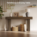 63" L x 33" H x 12" D Fluted Console Table, Ribbed Entryway Table, Mid Century Modern Japandi Sofa Table Behind Couch, Chunky Wood Hallway Table for Living Room, Walnut Brown