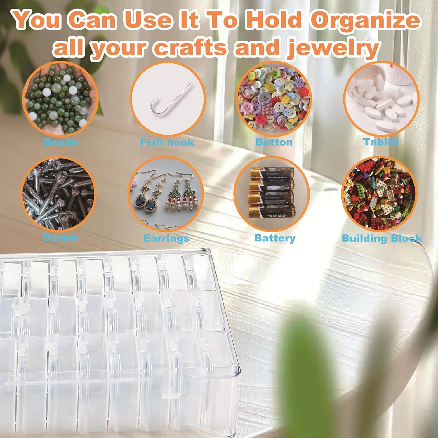 Bead Organizer Box 8-Piece Small Beads Storage Cases and Plastic Container with Hinged Lids Containers for Jewelry Making, Bracelet Crafts and DIY Projects