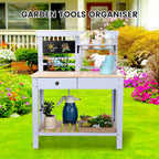 Potting Bench Outdoor Potting Table—Outdoor Kitchen for Kids, Solid Wood Garden Work Station with Sink、Drawer、Hooks、3Flower Pots, Weather Proof