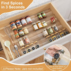 4-Pack Adjustable Spice Rack Organizer for Drawer, Expandable Seasoning Storage (13" to 26") with Anti-Slip Mat, Acrylic Tiered Spice Tray for Condiment, Nail Polish and Jar Organization