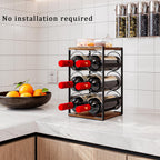Wood Countertop Wine Rack No Need Assembly 6 Bottles Black + Rustic Brown