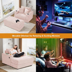Oversized Chaise Lounge Chair Indoor with Adjustable Backrest, USB, Cup Holder & Ottoman, Firm Solid Wood Frame with Long Service Life Plush Corduroy Oversized Reading Chair for Study Room - Pink