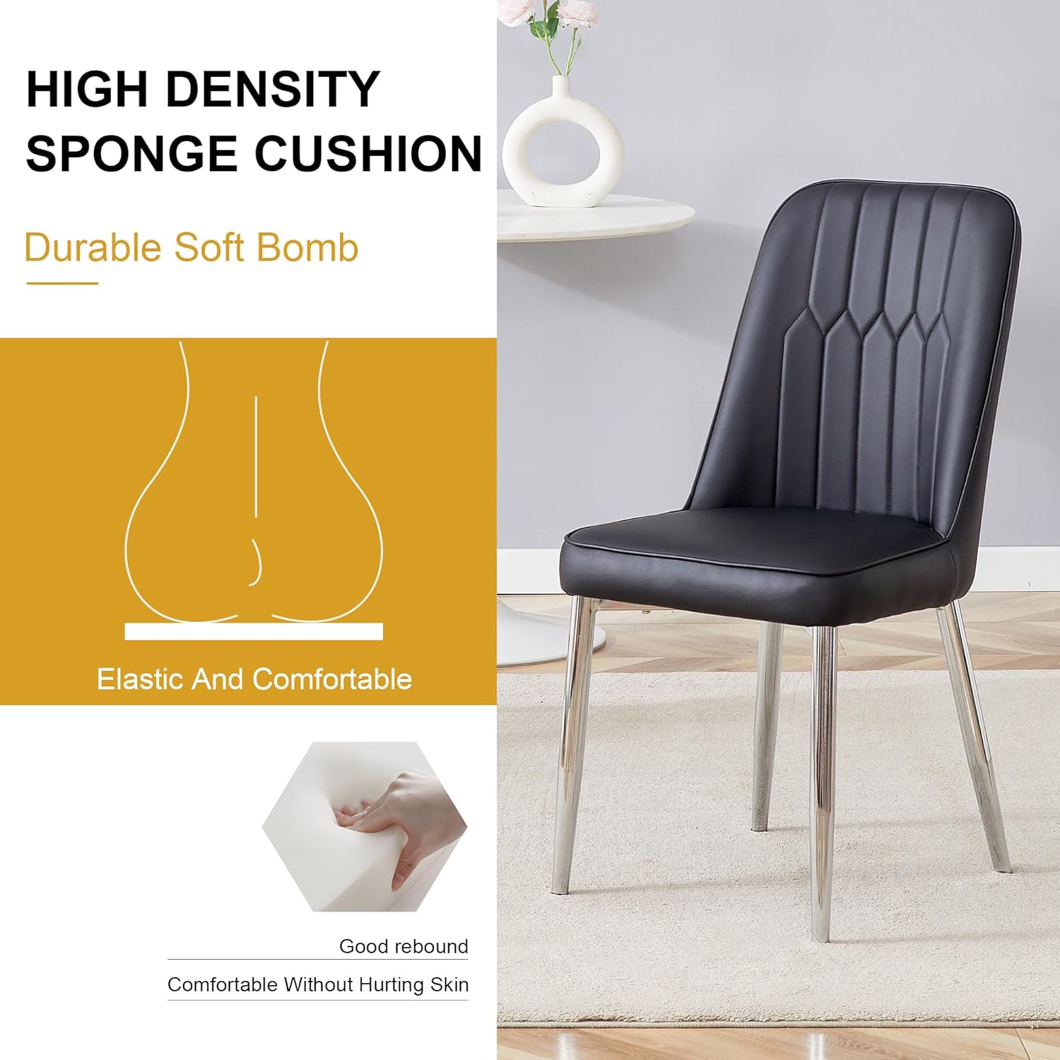 Dining Chairs Set of 6，Modern Dining Chairs, Equipped with PU Leather Backrest Cushions and Metal Legs, Suitable for Restaurants, Kitchens, and Dining Room Chairs