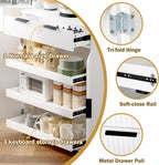 White Kitchen Pantry Cabinet,Freestanding Pantry Cabinet,Fluted Cabinets Tall,Farmhouse Dining Room Hutch,Kitchen Cupboard with 3 Keyboard Drawers & 6 Door Shelves Adjustable