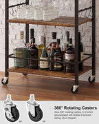 TUTOTAK Bar Cart, Home Bar Serving Cart with 3-Tier Shelf, Drink Cart with Wine Rack, Glass Holder, Rolling bar carts for the Home, Living Room, Brown BC01BB035