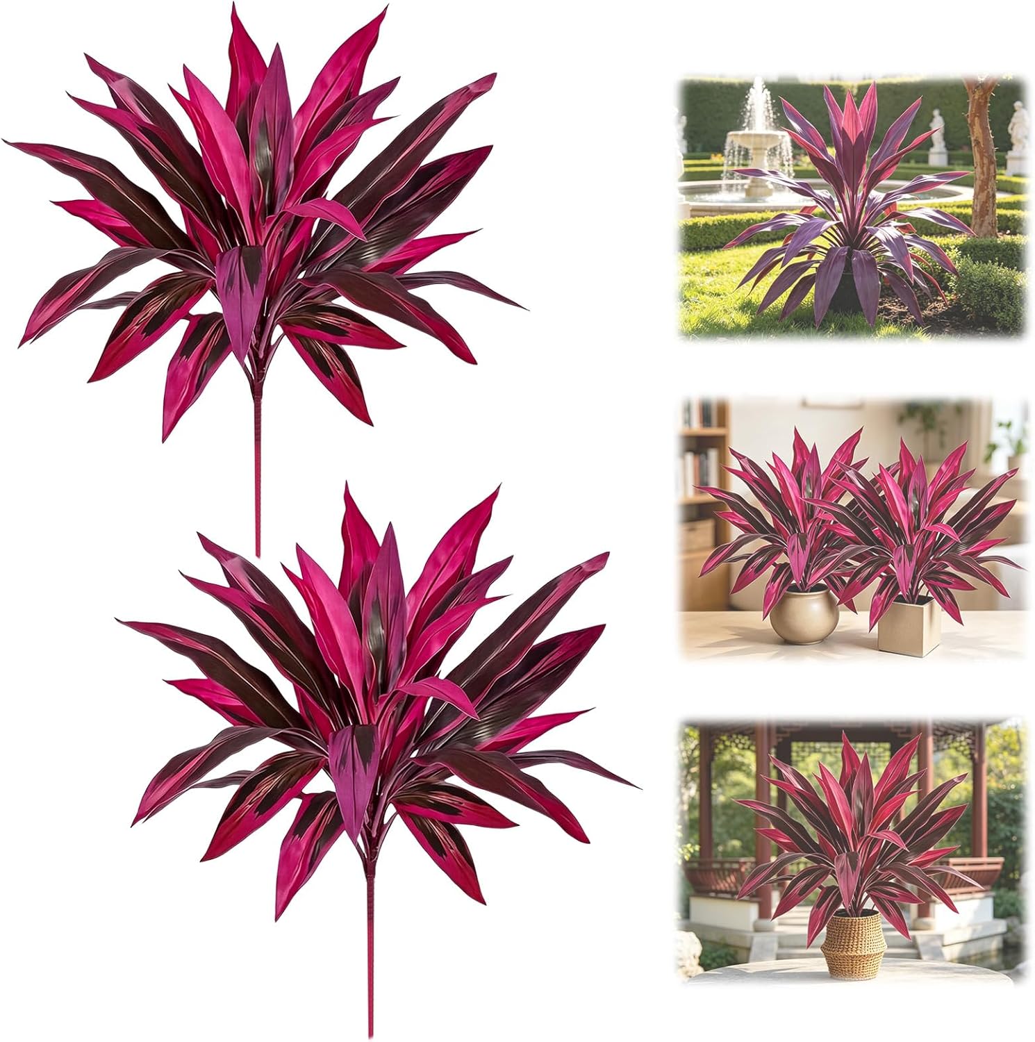 Artificial Tropical Plant UV Resistant Large Faux Plants Outdoor Fake Boston Ferns Potted Plants Realistic Agave Plastic Hostas Greenery Patio Outside Shrubs Flower Grass Front Porch Decor (2 PCS)