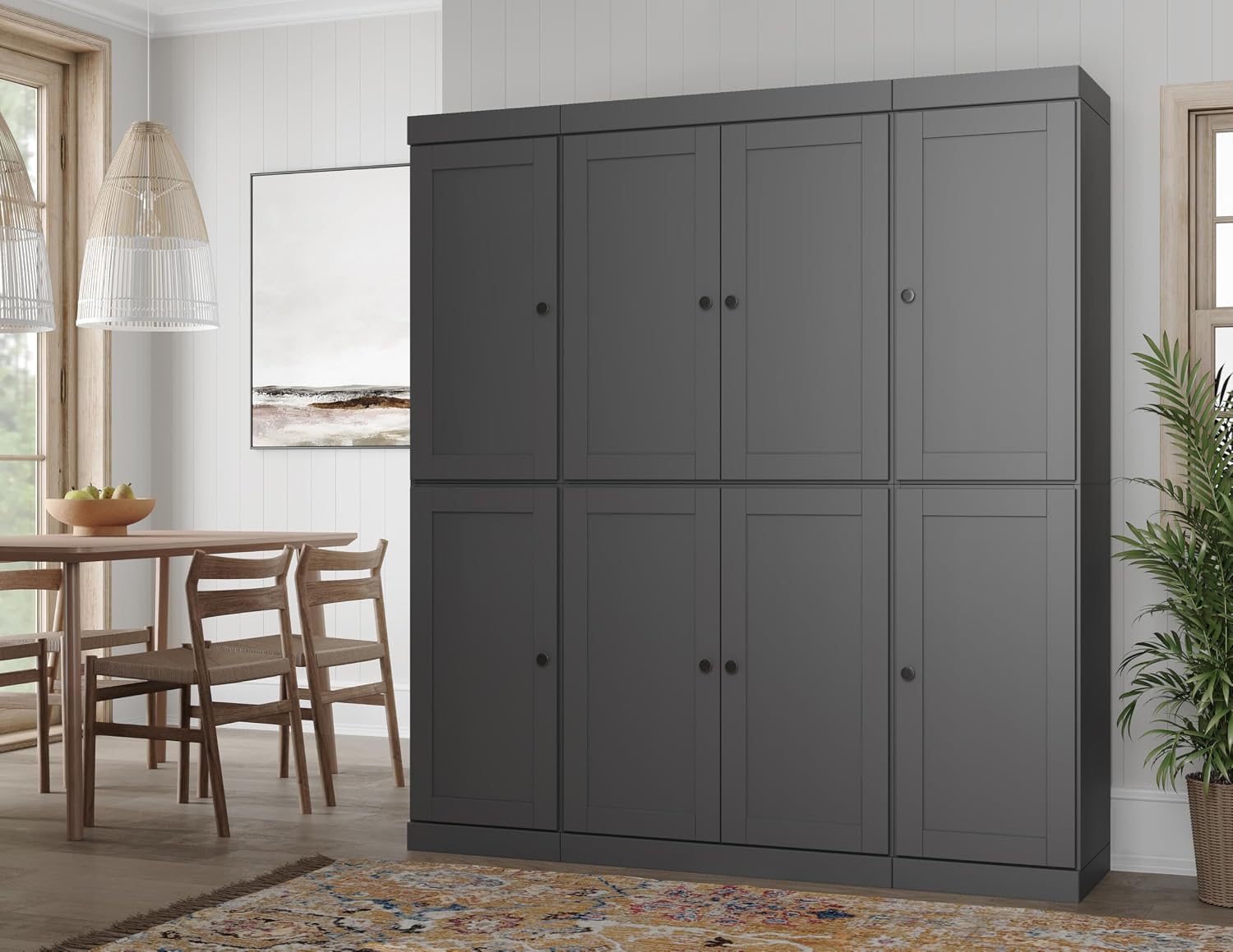 Palace Imports Solid Wood Kitchen Pantry Cabinet – 71.5" Tall x 65" Wide – Wooden Storage Cabinet with 8 Shaker Doors & 12 Adjustable Shelves – Gray, 100% Eco-Friendly Wood, Made in Brazil, Cupboard