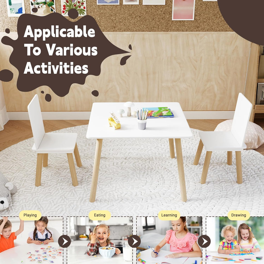 Kids Table and 2 Chairs Set, 3 Pieces Toddler Table and Chair Set, Kids' Table & Chair Sets, Kid Play Table for Daycare, Classroom, Home (White)