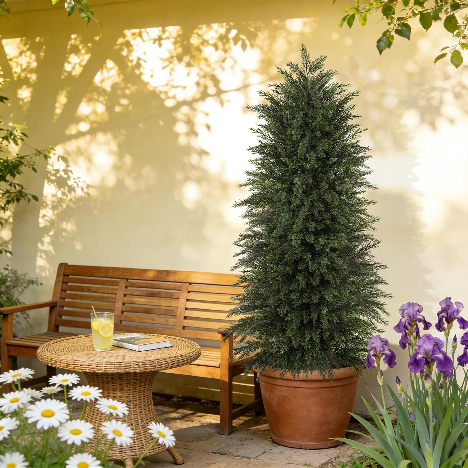 6FT Artificial Cedar Trees Set of 2, Realistic Faux Evergreen Topiary Bushes Plants, Outdoor Potted Fake Cypress Shrubs for Front Porch Garden Home Living Room Decor
