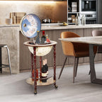 CHEFJOY Globe Bar, Wood Globe Wine Bar Stand, 16th Century Italian Rack Liquor Bottle Shelf, Replica Globe Bar Liquor Cabinet w/Wheels, Globe Bar Cart for Wine Spirits Beverage Stemware(Creamy White)