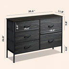 WLIVE Dresser for Bedroom with 5 Drawers, Wide Dressers with Drawer Organizers, Chest of Drawers, Fabric Dresser for Living Room, Closet, Hallway, Charcoal Black Wood Grain Print
