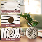 Ceramic Small Donut Vase Hand Painted Glossy Finish Flower Vase, Black and White, Unique Modern Home Decor for Living Room, Coffee Table, Mid Century Decor