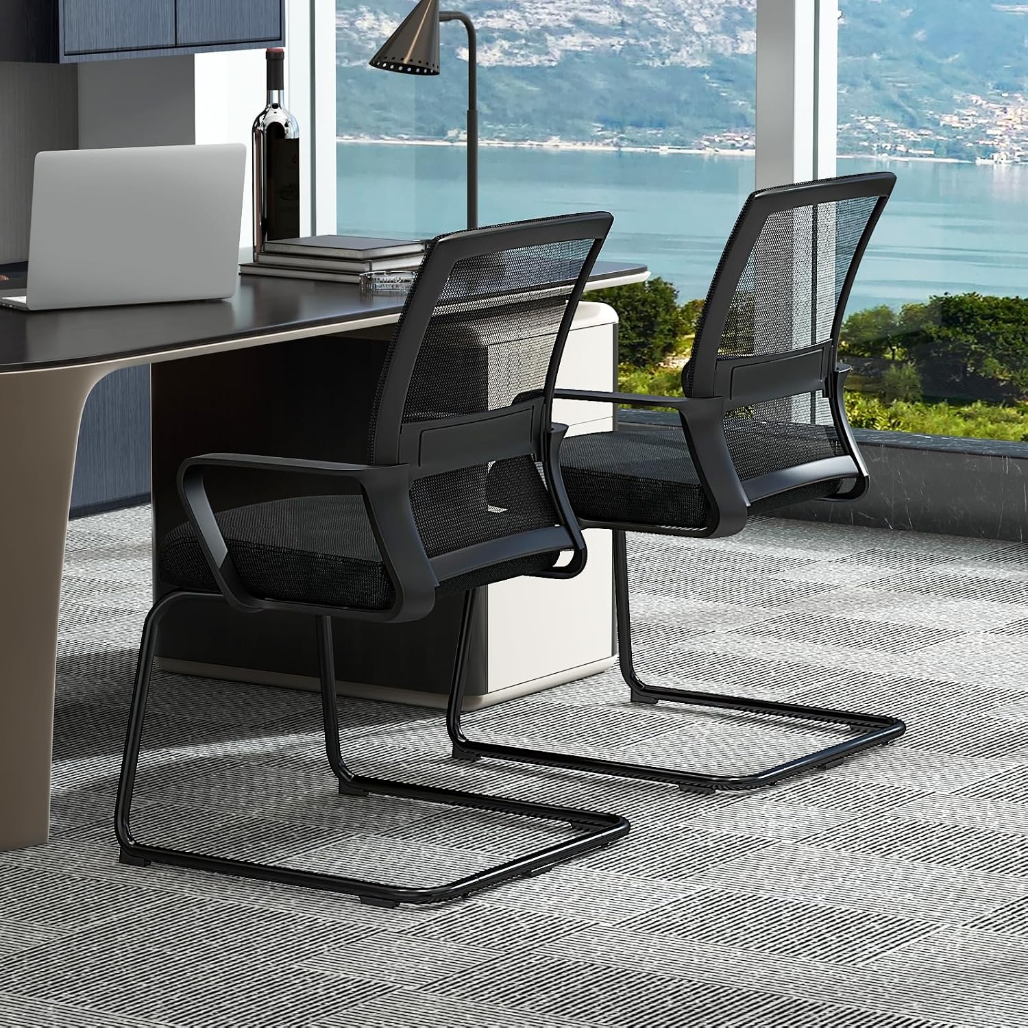 Giantex Office Guest Chair Set of 2, Guest Conference Chair w/Lumbar Support Ergonomic Backrest, Metal Frame Sled Base Mesh Executive Chair, Desk Chair for Reception Conference Room, Waiting Room