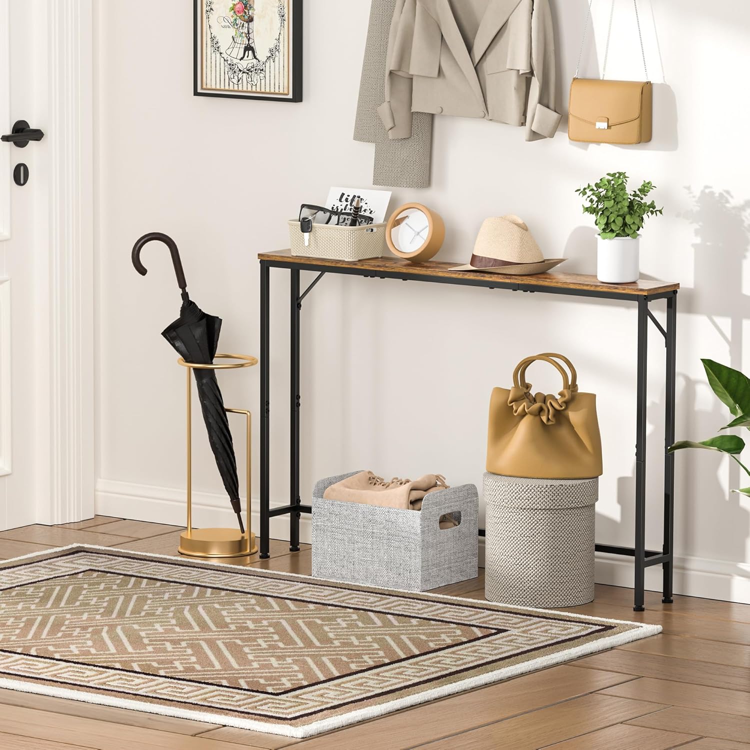 47.2" Console Table, Narrow Entryway Table, Skinny Sofa Table, Behind CouchTable, Long Skinny Table, DisplayTable for Entryway, Living Room, Foyer, Corridor, Office, Rustic Brown