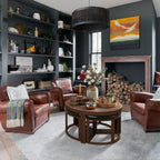 30 Inch Round Coffee Table with Stools - Small Modern Tables Set with 3 Chairs Ottomans Seating Seats Walnut Wood