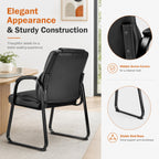 Simple Deluxe 2pcs Leather Guest Chairs with Padded Arms & Sled Base, Single Wheelless Stationary Lounge Seat, Ideal for Conference, Reception, Lobby, Home Office and Bedrooms, Black
