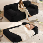 78.7'' Boneless Couches Queen, Corduroy Futon Sofa Bed, Modern Floor Couch, Cloud Convertible Sleeper Sofa Daybed, Comfy Loveseat, 3 Pillows, for Small Spaces, Living Room, Apartment, Black