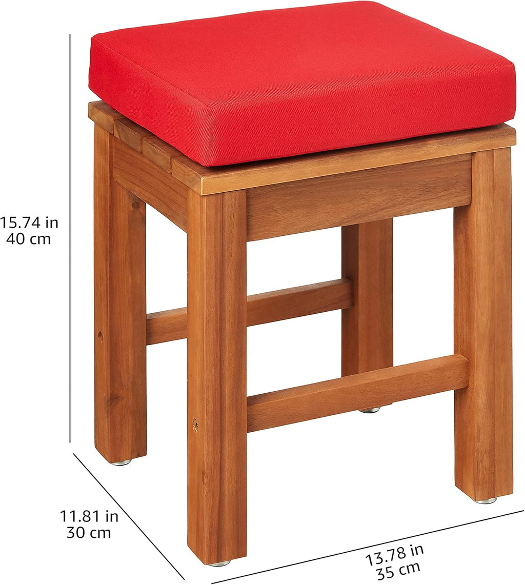 Amazon Aware FSC Certified (FSC N004130) Outdoor Patio Stools with Cushions, Acacia Wood, Set of 2, Natural Finish