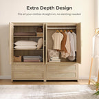 SICOTAS 71 inch Rattan Wardrobe Closet : Armoire Wardrobe with Drawers | Farmhouse Boho Storage Cabinet with Hanging Rod, Large-Capacity Deep Armoire Clothes Organizer for Bedroom, Cloak Room