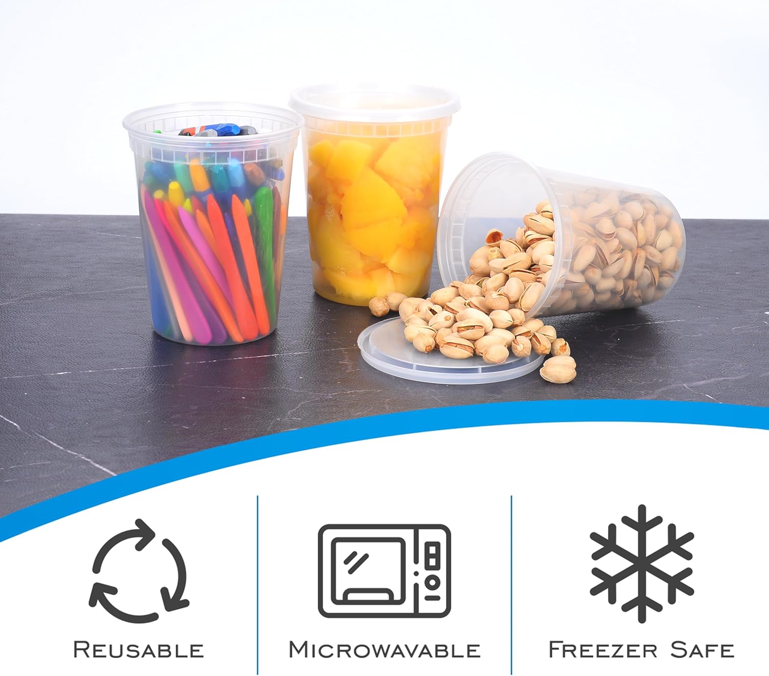 EDI [32 OZ, 40 Sets Plastic Deli Food Storage Containers with Airtight Lids | Microwave-, Freezer-, Dishwasher-Safe | BPA Free | Heavy-Duty | Meal Prep | Leakproof | Recyclable (Pack of 2)