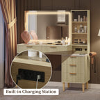 44'' Fluted Makeup Vanity Desk with 36" LED Mirror & Charging Station