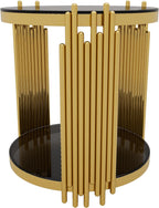 19.8" Round End Table with Gold Finish & Lower Shelf, Modern Black Mirror End Table with Asymmetrical Metal Frame for Living Room (Black,1)