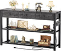 Ecoprsio 47'' Entryway Table with Outlets and USB Ports, Console Table with 3 Drawers, Sofa Table Narrow Long with Storage Shelves for Living Room, Couch, Hallway, Foyer, Kitchen Counter, Grey