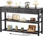Ecoprsio 47'' Entryway Table with Outlets and USB Ports, Console Table with 3 Drawers, Sofa Table Narrow Long with Storage Shelves for Living Room, Couch, Hallway, Foyer, Kitchen Counter, Grey
