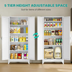 SISESOL 75" Tall Pantry Cabinet,Farmhouse Kitchen Pantry Storage Cabinets with 2 Doors and 5 Shelves,White Metal Storage Cabinet,Large Cupboard for Home,Kitchen,Dining/Living Room