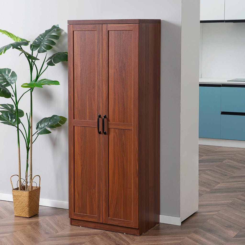 HOMCOM 63" 2-Door Kitchen Pantry, Freestanding Storage Cabinet with 5-Tier Shelving and 2 Adjustable Shelves for Dining Room, Brown