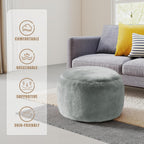 Round Stuffed Pouf Ottoman Foot Rest, Faux Fur Poufs with Memory Foam Filling, Ottomans for Living Room, Nursery, Dorm, Soft Foot Stool Ottoman for Couch, Perfect for Resting Your Feet (Grey, 20 Inch)