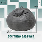 Hobestluk 3.5FT Bean Bag Chair Large Bean Bag with Filler Included Bean Bag Chairs for Adults Teardrop Bean Bag Chair with Removable Cover for Bedroom Living Room - (Large, Grey)