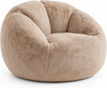 MOJAY Bean Bag Chair for Adults, Floral Shaped Bean Bags, Deep Sink-in Breathable Memory Foam Teen Bean Bag Chair, Easy to Clean Faux Fur Bean Bag Sofa, Comfy Chair for Living Room & Dorm (Camel)