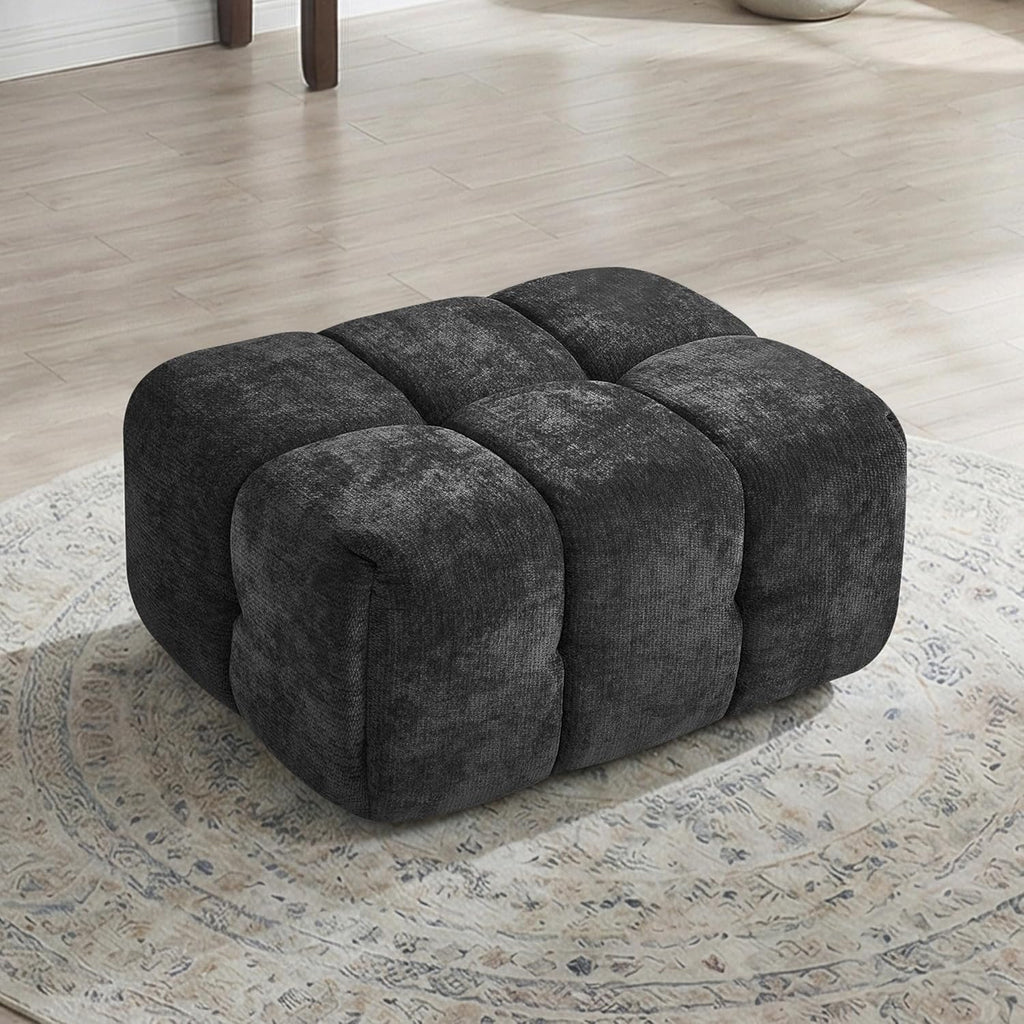 35" Boneless Ottoman, Chenille Modular Sectional Cloud Couch Ottoman, Comfy Upholstered Footrest for Living Room, Bedroom, Apartment, Dark Gray