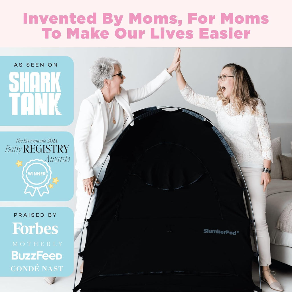 SlumberPod The Original Blackout Sleep Tent Travel Essential for Babies and Toddlers, Mini Crib and Pack N Play Cover, Sleep Pod for Kids with Monitor Pouch and Fan Pouch, Blocks 99% Light, Black