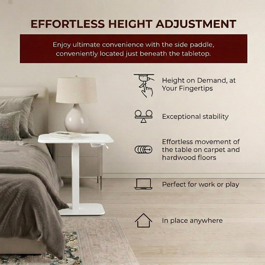 Ergohome™ ELEVANCE Table™ Height Adjustable Minimalist Tables, Laptop Desk, Living Room, Small Side Table, Drink Coffee End Table, Sofa Table, Study and Small Spaces (White Base Cloud White Top)