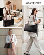 LOVEVOOK Laptop Lunch Bag for Women 15.6 Inch, Waterproof Tote Purse with Cup Holder & Elegant Clutch