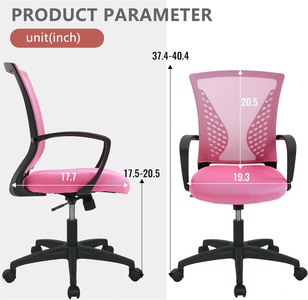 PayLessHere Office Computer Gaming Chair Ergonomic Mesh Desk Chair Adjustable Video Game Chairs with 360 Degrees Swivel Wheels Armrest Lumbar Support for Home Office,Pink