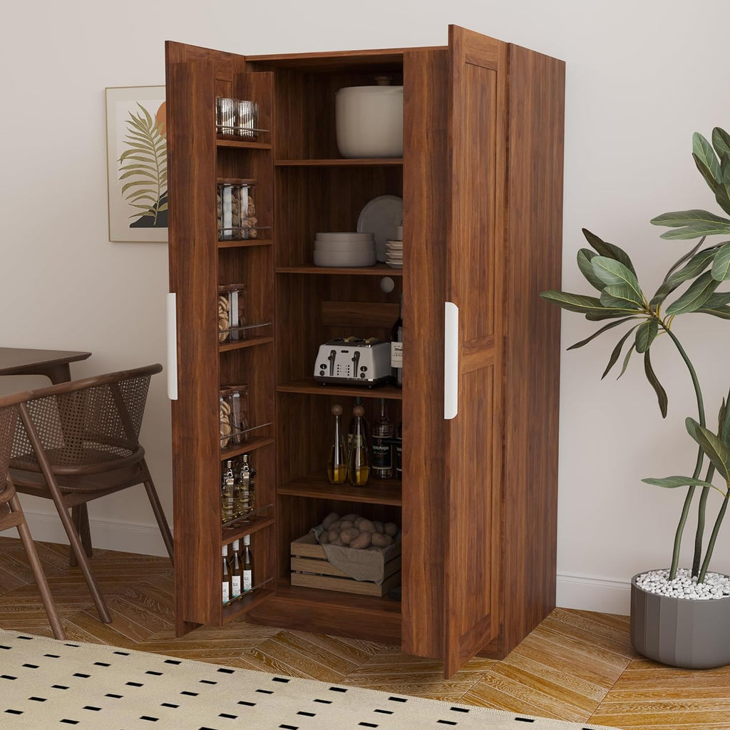 62.99Inch Modern Kitchen Pantry Cabinet,Freestanding Hutch Cabinet with Doors& Shelves,Tall Kitchen Cupboard for Living Room and Dinning Room