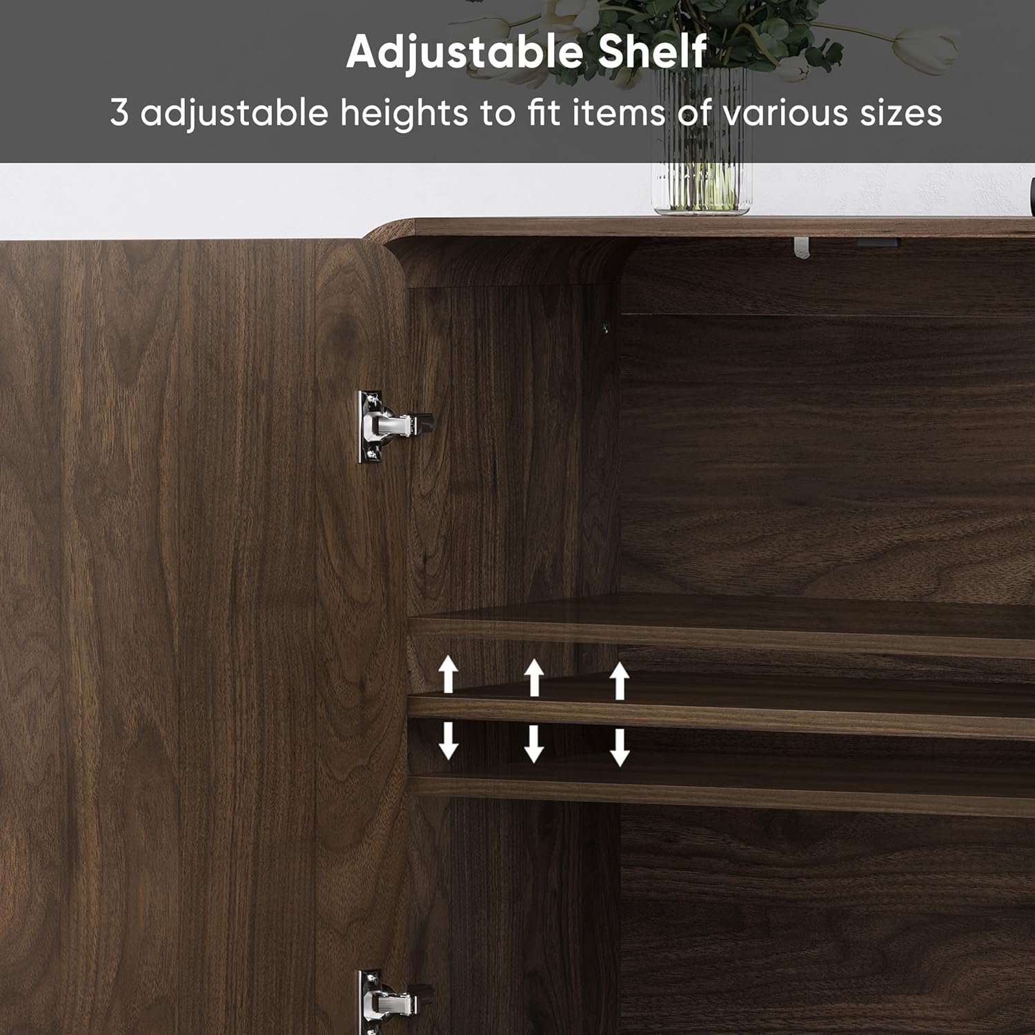Smuxee Walnut Sideboard Cabinet, Freestanding Buffet Cabinet with Spherical Feet, Wood Storage Cabinet with Adjustable Shelf for Living Room, Entryway, Hallway
