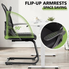 Primy Waiting Room Chairs with Flip Up Arms and Adjustable Lumbar Support, Office Guest Chairs & Reception Chairs for Conference Room, Breathable Mesh Black Desk Chair No Wheels for Guest and Elderly