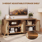 Bestier 70" Sideboard Buffet Cabinet with Storage, Boho Credenza Storage Cabinet, Farmhouse Arch Fluted Doors & Adjustable Shelves, Wood Long Buffet Cabinet for Living Room, Entryway, English Oak