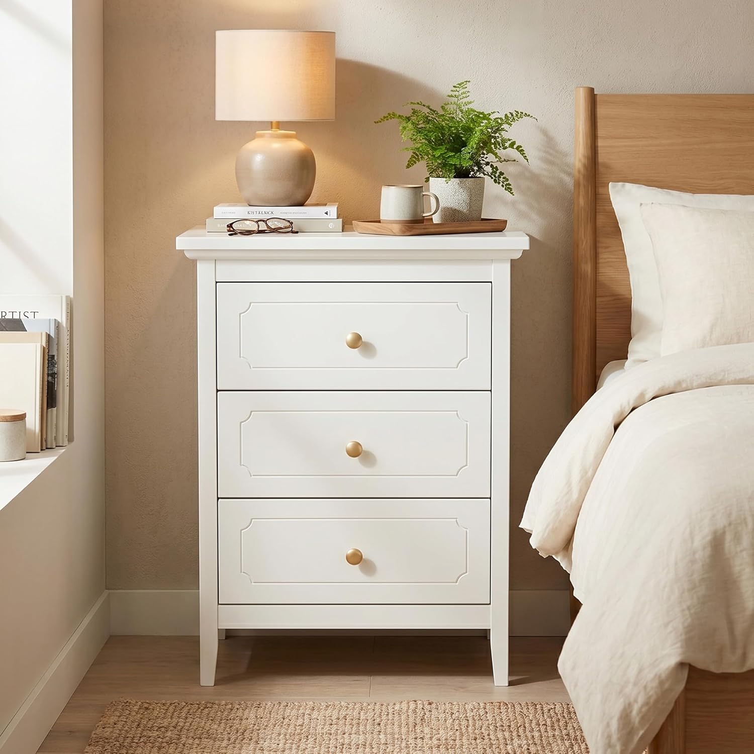 YIGOBUY 3 Drawer Nightstand Set of 2 White Side Table 19" Bedroom Night Stands End Table for Living Room with Storage 2 Set Furniture Bed Side Tables | Living Room, Bedroom, Storage, Furniture