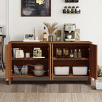 Walnut Sideboard Cabinet, Mid Century Farmhouse Fluted Credenza Sideboard Long Buffet Cabinet with Storage for Kitchen, Dining Room Coffee Buffet, Office, Living Room TV, Entryway, Hallway - 4 Doors